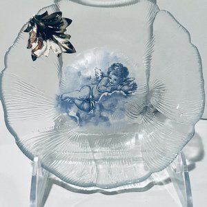 Angel Glass Curved Plate 925 Silver Leaf Hand Painted ARGENTERIA ASTUNI Vintage